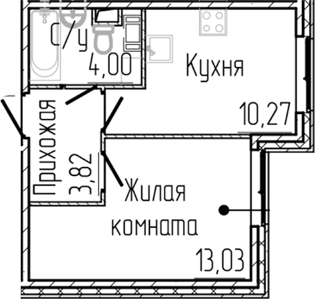 1-комнатная квартира 31.12 м², 1/4 эт., ЖК «SERTOLOVO PARK»